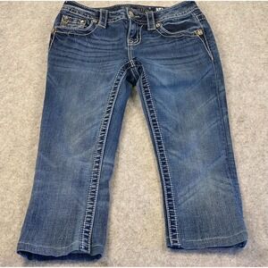 Miss Me Signature Boot Fleur De Lis Capri Y2K Jeans Blue Size 24